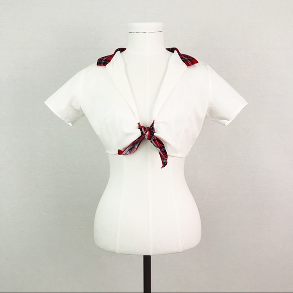 Tops - Vintage Tie-Detail Plaid Crop Top | Size S